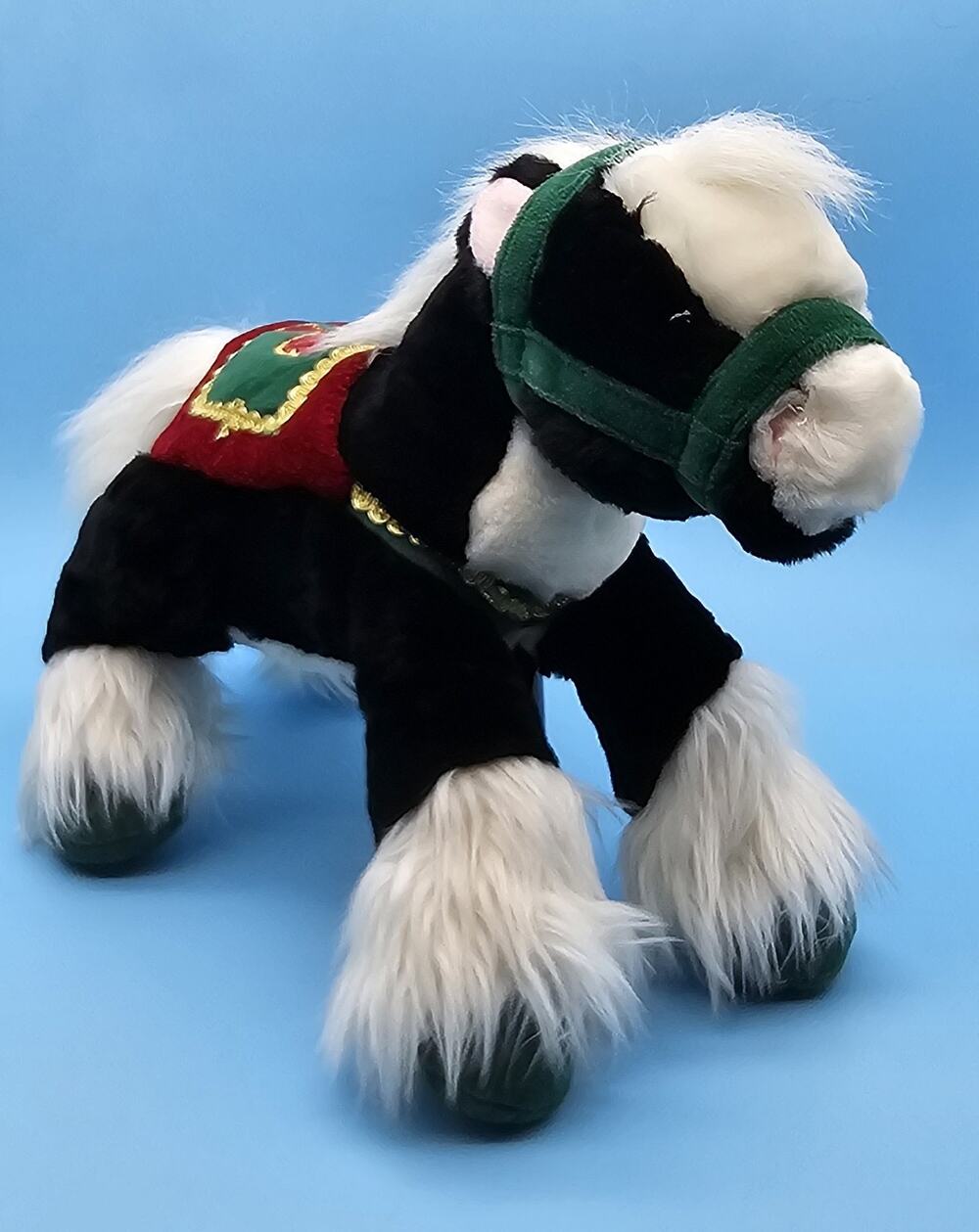 Commonwealth Vintage Christmas Plush Horse Black w/Red Green Saddle W/Bow Y2K